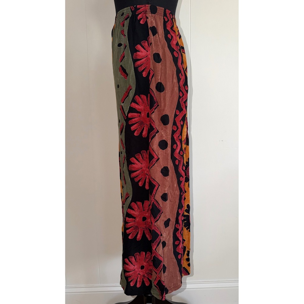 Bohemian Patchwork Maxi Skirt in Mustard, Olive & Black - Picture 4 of 12